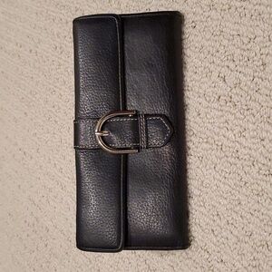 Ann Taylor LOFT Leather Wallet, Black,Contrast White Stitch, EUC